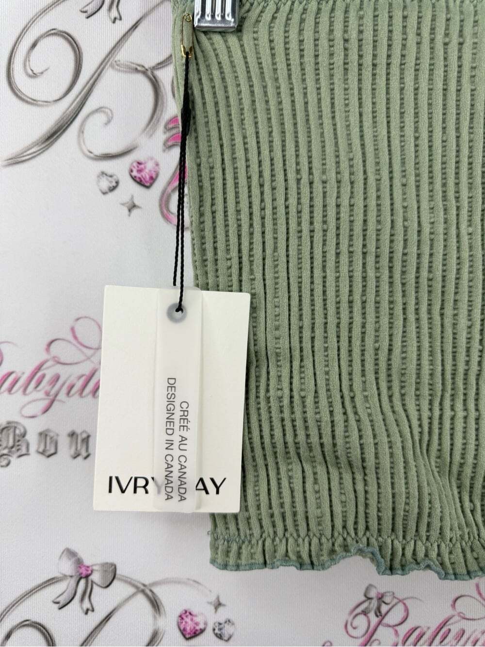 IVRY DAY top strapless new with tags Olive Green Smocked Mini Skirt - Tube Style - Picture 14 of 15